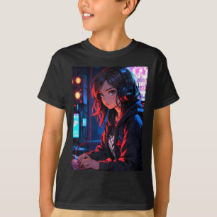 T-shirt Fille d'anime rétro joueuse cyberpunk configuratio