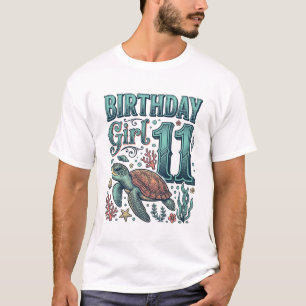 T-shirt Fille d'anniversaire 11 Tortue de mer Gravure vint