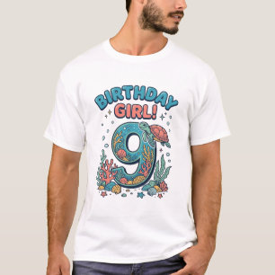 T-shirt Fille d'anniversaire 9 Tortue de mer Conception ve