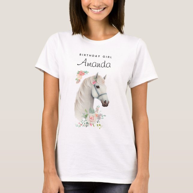 T-shirt Fille d'anniversaire Elégant Cheval Blanc Boho Flo (Devant)