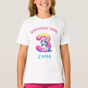 T-Shirt Fille d'anniversaire Licorne – Nom personn