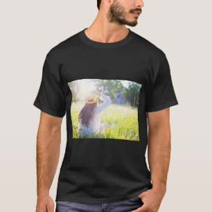 T-shirt Fille dans la nature avec rayons du soleil