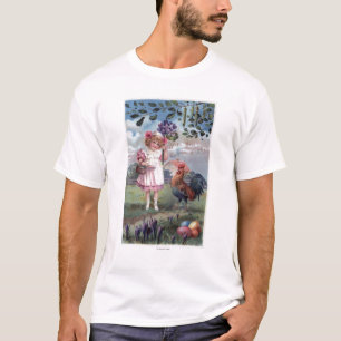 T-shirt Fille dans le rose tenant les fleurs pourpres