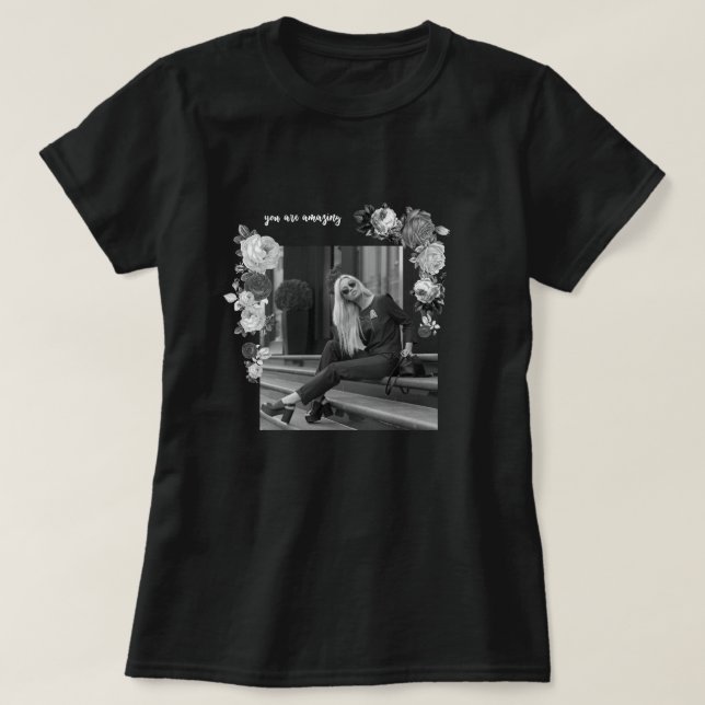 T-shirt Fille d'art de la MODE Noir et gris Belle #2 (Design devant)