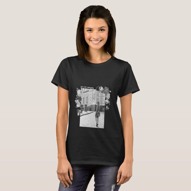 T-shirt Fille d'art de la MODE Noir et gris Belle #4 (Devant entier)
