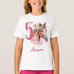 T-shirt Fille de 5 ans Cheval Pastel Rose Cinq Ans