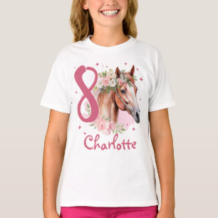 T-shirt Fille de 8 ans anniversaire Cheval Pastel Rose Hui