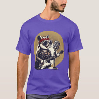 T-shirt Fille de chat jouant de la guitare