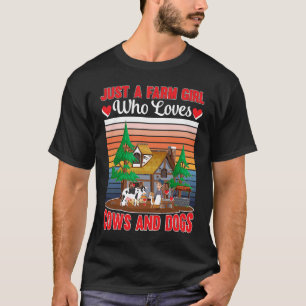 T-shirt Fille de fermier aime vaches chiens humour rétro d