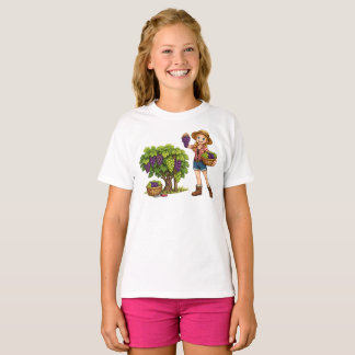 T-shirt Fille de la ferme cueillant des raisins, art de la