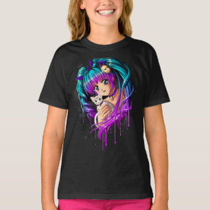 T-shirt Fille de Manga de chaton et de tresse