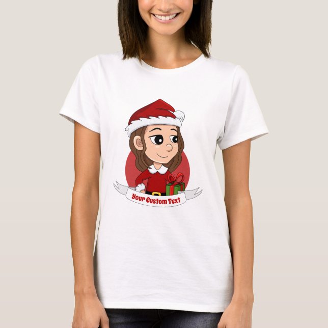 T-shirt Fille de Noël aux cheveux bruns ondulés (Devant)
