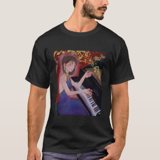 T-shirt Fille de style anime jouant du piano Musique éléga