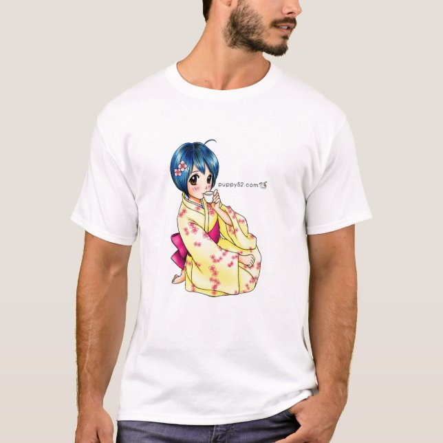 T-shirt Fille de Yukata d'amour de chiot (Devant)