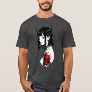 T-shirt Fille démon esthétique foncée aux yeux rouges