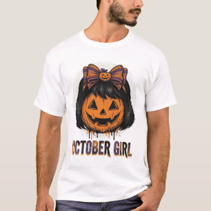 T-shirt Fille d'octobre Citrouille Arc Halloween Vecteur C