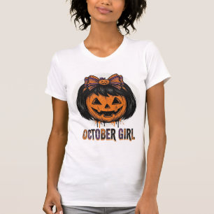 T-shirt Fille d'octobre Citrouille Arc Halloween Vecteur C