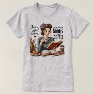 T-shirt Fille Drôle Rétro – Fille Livres et Café