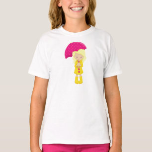 T-shirt Fille En Manteau De Pluie, Fille Avec Parapluie, C