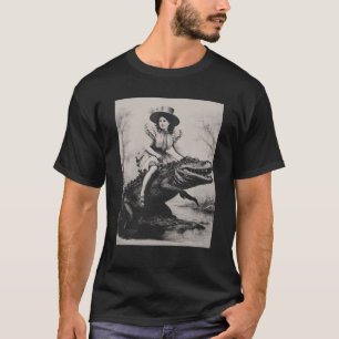 T-shirt Fille équitation Alligator bizarre drôle Crocodile