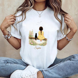T-shirt Fille et chat noir sur une branche