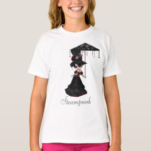 T-shirt Fille et parasol victoriens mignons de Steampunk