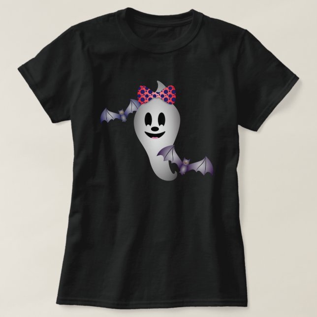 T-shirt Fille fantôme et chauves-souris volantes Halloween (Design devant)