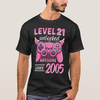 T-shirt Fille Gamer 21e Anniversaire Incroyable Depuis 200