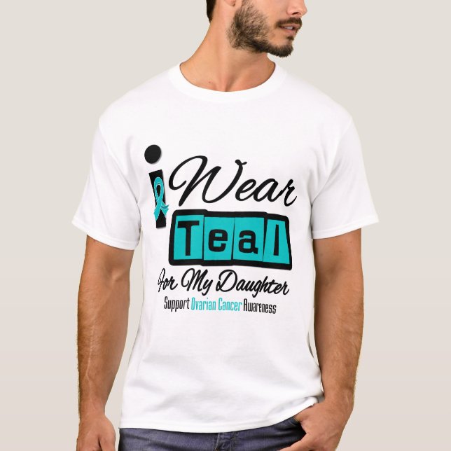 T-shirt Fille - je porte le rétro Cancer ovarien turquoise (Devant)