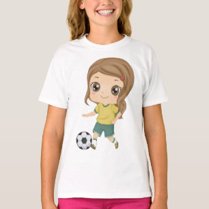 T-shirt Fille jouant au football Enfants adorables Sports