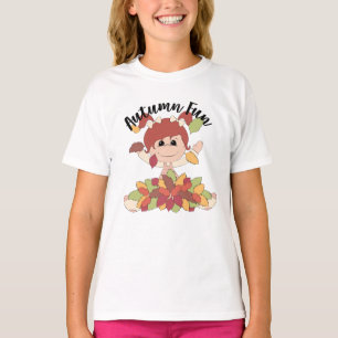 T-shirt Fille Jouer en Feuille - Amusants d'automne