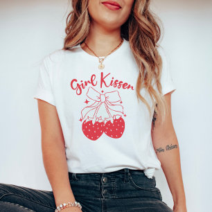 T-shirt Fille Kisser Cute Coquette Fraise Lesbian Pride