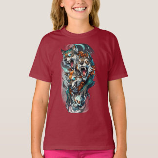 T-shirt fille loup à trois têtes - Gardien mythiqu