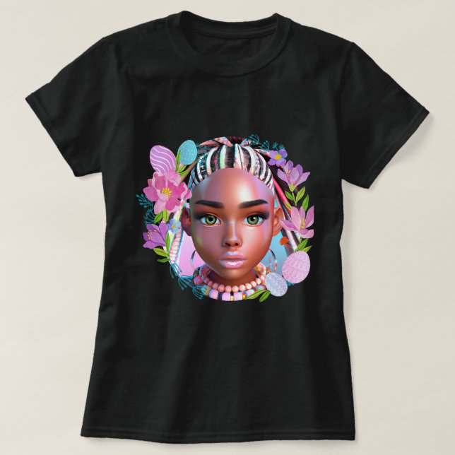 T-shirt Fille noire Pâques Magie Peau Brown Filles Printem (Design devant)