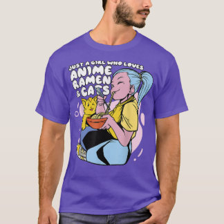 T-shirt Fille Qui Aime Anime Ramen & Chats - Cute Kawaii A