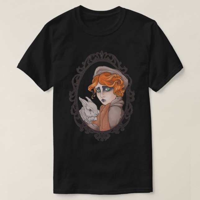 T-shirt Fille rousse et lapin (Design devant)
