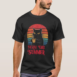T-shirt Fille Sauvage Été Chat et Amoureuse de Café Design