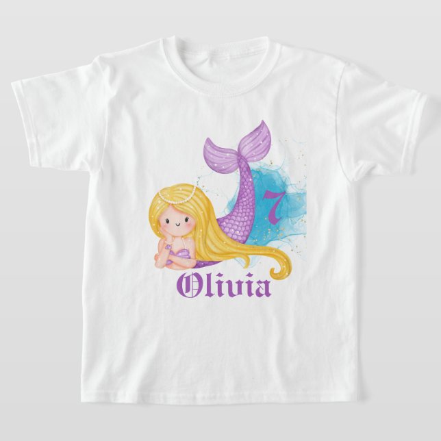 T-shirt Fille Sirène d'anniversaire personnalisée (Poser)