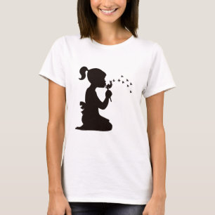 T-shirt Fille soufflant sur la silhouette de pissenlit
