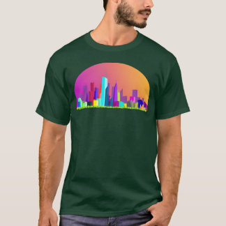 T-shirt Fille sur la ligne d'horizon de la ville en soirée