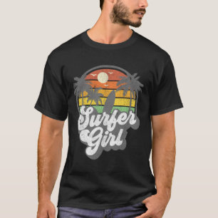T-shirt Fille surfeuse plage rétro 70s vintage vacances de
