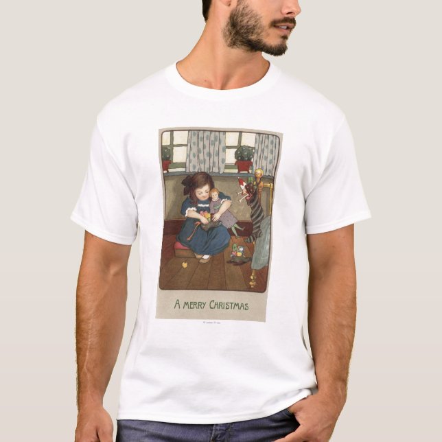 T-shirt Fille vérifiant ses chaussures complètement des (Devant)