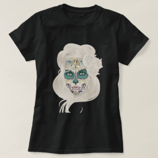 T-shirt Fille vintage de crâne de sucre avec les roses v4