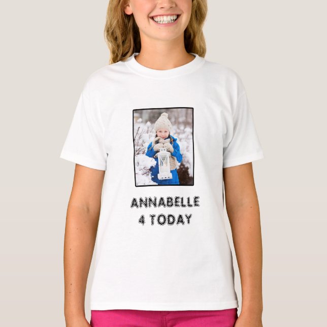 T-shirt Filles Anniversaire Nom Et Photo Noir Et Blanc (Devant)