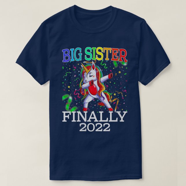 T-shirt Filles Big Soeur Enfin 2022 Unicorn Girls (Design devant)