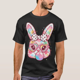 T-shirt Filles de Pâques Lapin Mignon Visage Rose Filles d