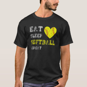 T-shirt Filles de softball Manger Dormir Softball Répéter