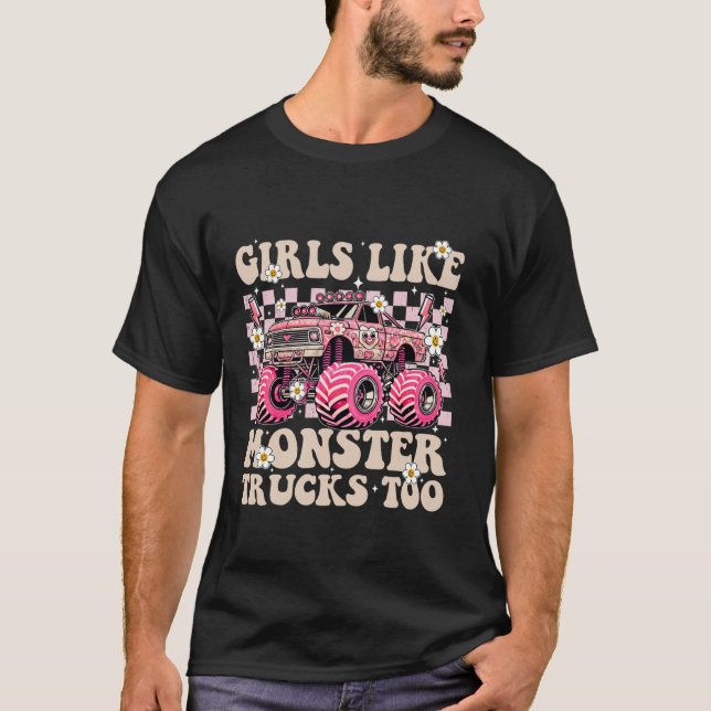 T-shirt Filles Drôle Comme Camions Monster Trop Rose Monst (Devant)