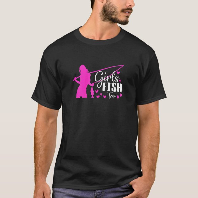 T-shirt Filles Filles Poisson Trop Fisher Pêche Filles Ros (Devant)
