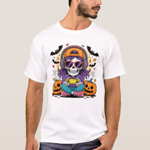 T-shirt Filles Halloween squelette joueuse vidéo jeu fille